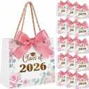 Yexiya 40 Pack Graduation Gift Bags Bulk Class of 2026 Pink Floral Graduation Party Bags 5.5" Congrats Grad Treat Bag for Gifts with Handles and Bow Ribbon Grad Paper Treat Gifts for Party