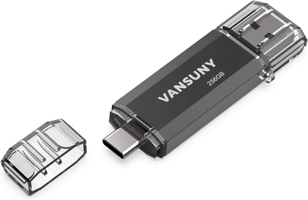Vansuny 256GB USB C Flash Drive 2 in 1 OTG USB 3.0 + Tape C Memory Stick with Keychain Dual Type C Thumb Drive Photo Stick Jump Drive for Android Smartphones, Computer, Tablet, PC
