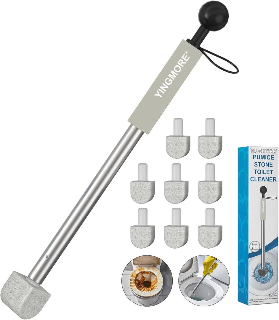 Pumice Stone Toilet Bowl Cleaner,16.7Inch Toilet Pumice Stone with Handle Cleans Hard Water Ring Calcium Buildup&Stains for Toilet Bath Kitchen Household Cleaning (MTS-Grey)