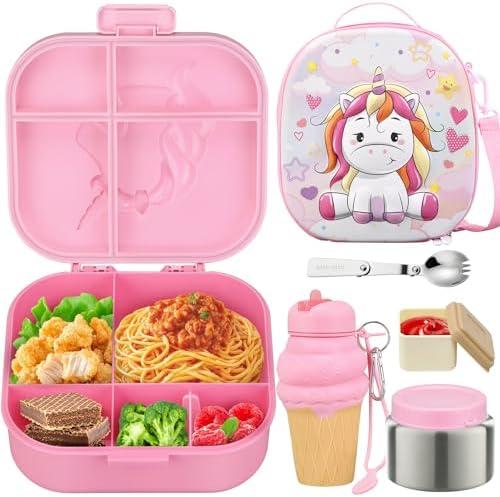 Aimsnk Magical Fantasy Lunch Box Set for Kids - 12oz Insulated Food Jar, Thermal Bag & Leakproof Bento Containers with Cutlery (BPA Free)-Ages 3-10 (Pink-Gradient)