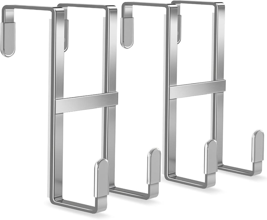FYY 2 Packs Over The Door Hooks, Double Sided Door Hanger Hook - Heavy Duty No Drill Wall Hooks for Hanging Coats, Towels, Bags, Kitchen Closet Fits Most Doors Up to 1-7/8" Thickness (5.12"L, Silver)