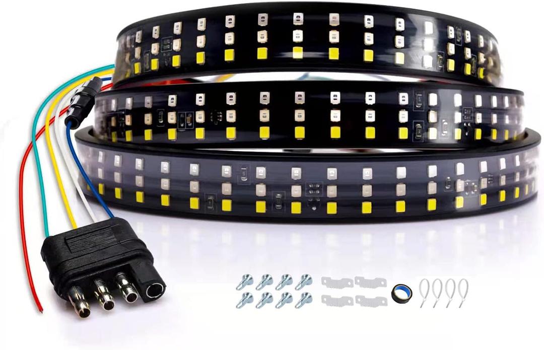LED Tailgate Light Bar Triple Row 60'' Truck Tailgate Strip Light 5 Functions Red Brake/Amber Turn Signal/White Revers/Double Flash/Running Light IP67 Waterproof LED Tailgate Light Bar