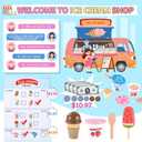 Mini Wooden Ice Cream Toys for Kids Pretend Play Kitchen Food Toys, Counter Shop Playset for Toddlers with Scoop & Menu & Fake Money for 3 4 5 6 Year Old Girls Boys Christmas Birthday Gifts