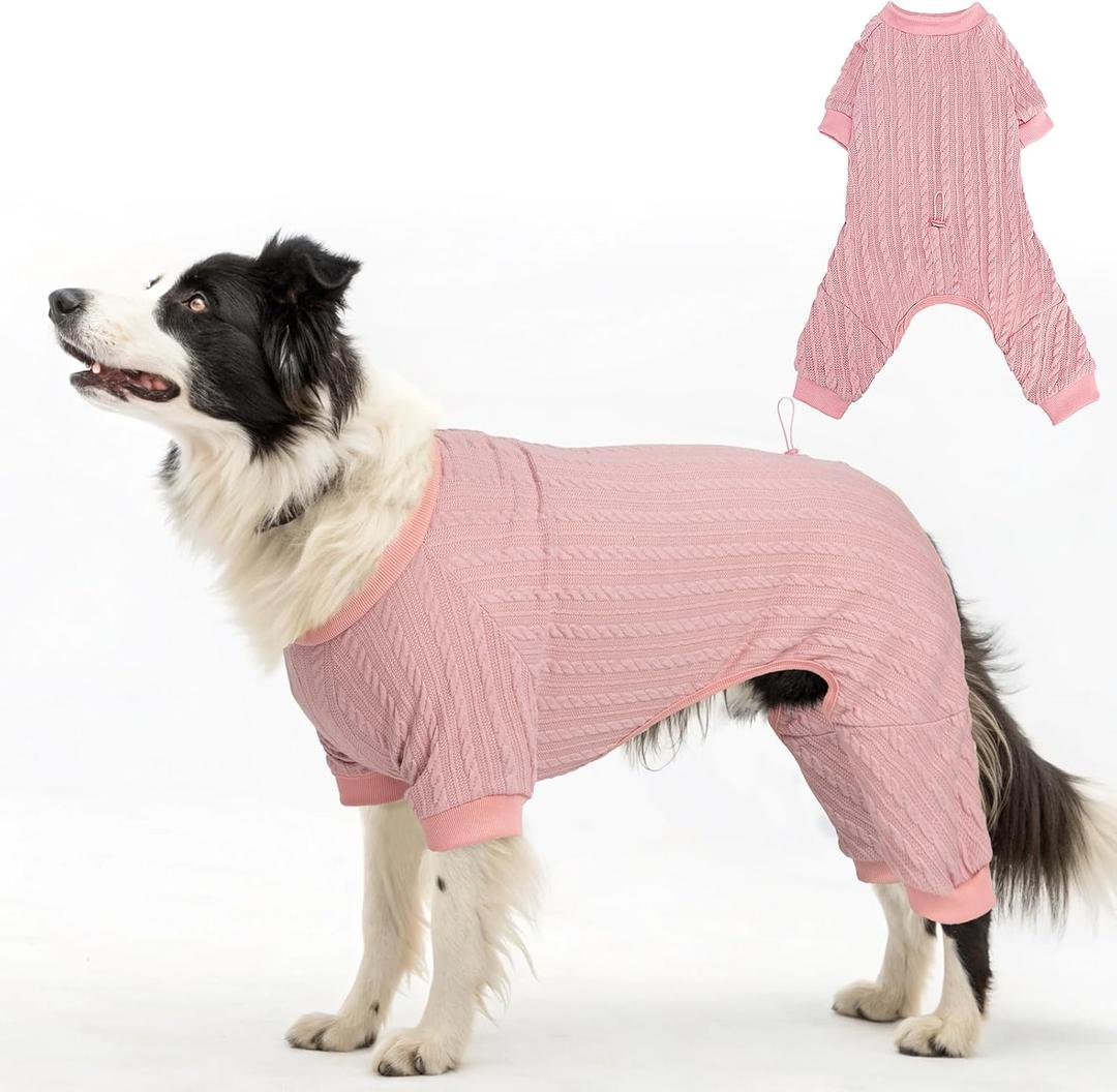 SCENEREAL Dog Sweaters for Small Medium Large Dogs Girls Boys, Four-Legged Knitted Warm Puppy Sweater, Solid Color Pet Clothes, Dog Jumpsuit Comfortable Onesie Apparel, Pink L