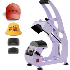 Hat Press, Hat Press Heat Machine for Caps with LCD Control, Hat Heat Press with 2 Platens & Caps Stretcher for Vinyl, Sublimation, Heat Transfer (Purple)