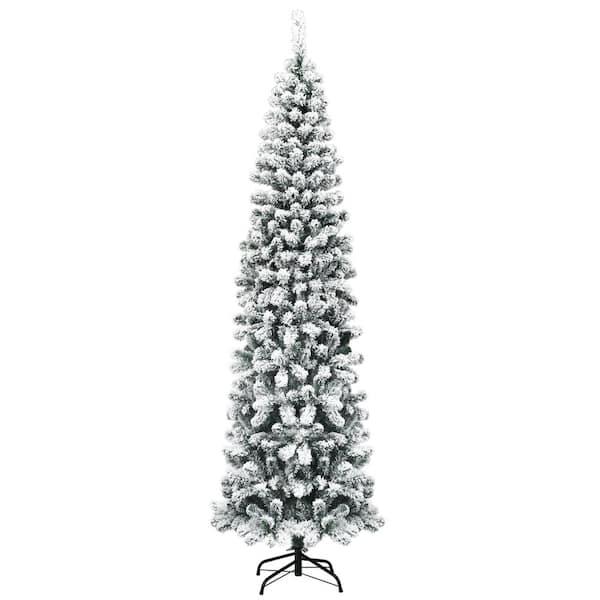 7.5 ft. White Unlit Light Type Flocked Classic Pencil Artificial Christmas Tree with 641 Tips
