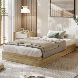 GarveeHome Twin Size Wood Platform Bed Frame, Wooden Bed Frame No Headboard, Wood Slat Support, No Box Spring Needed, Easy Assembly