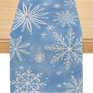 Siilues Christmas Table Runner, Blue Christmas Decorations Snowflake Christmas Runner for Table Seasonal Winter Decor Holiday Home Party Dining Table Decorations 13x120 Inch