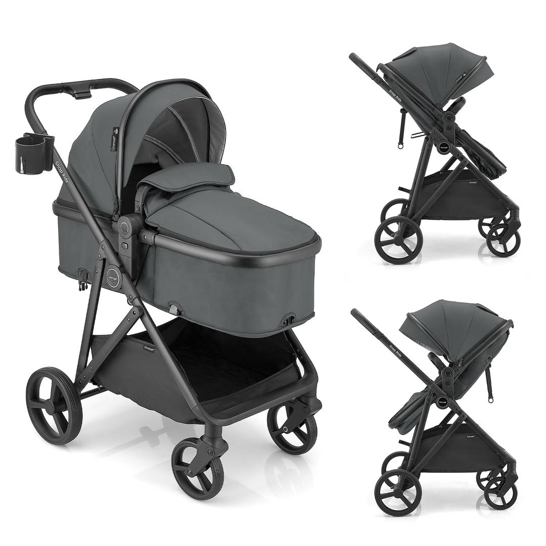 Gromast 3-in-1 Baby Stroller, Convertible Stroller for Newborn Infant Toddler with Reversible Seat, UPF 50+ Canopy & Cup Holder - Gray