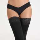 MERYLURE Warm Thick Thigh High Socks, Fleece Lined Stay Up Lace Top Stockings, Winter Tall Long Women Boots Leg Warmers (X-Large-XX-Large, Black)