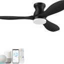 42" Wood Ceiling Fans with Lights, Smart Control by Remote Alexa APP,Quiet DC Motor,Modern Flush Mount Hugger Ceiling Fan for Low Profile Bedroom,Patio,Outdoor Indoor,Matte Black,Dim,6 Speed,3 Blade