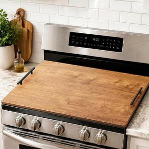 Noodle Board Stove Cover with Handles, Stove Top Covers for Gas Burners and Electric Stove, Wood Stove Cover Board Decorative Serving Tray Kitchen Sink Cover for Counter Space (Brown)
