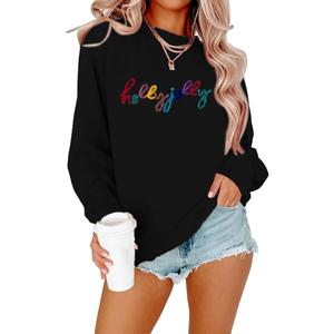 ASTANFY Jolly Sweatshirt Christmas Sequins Sweatshirts Women Glitter Patch Crewneck Sweater Xmas Long Sleeve Pullover (S)