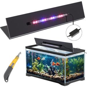 Juexica Aquarium Lids Acrylic Canopy with LED Light 29 x 11.38 x 0.28 Inch for 20/29/37 Gallon Without Center Brace Aquariums Cover Fish Tank Lid with a Hook Knife, Black