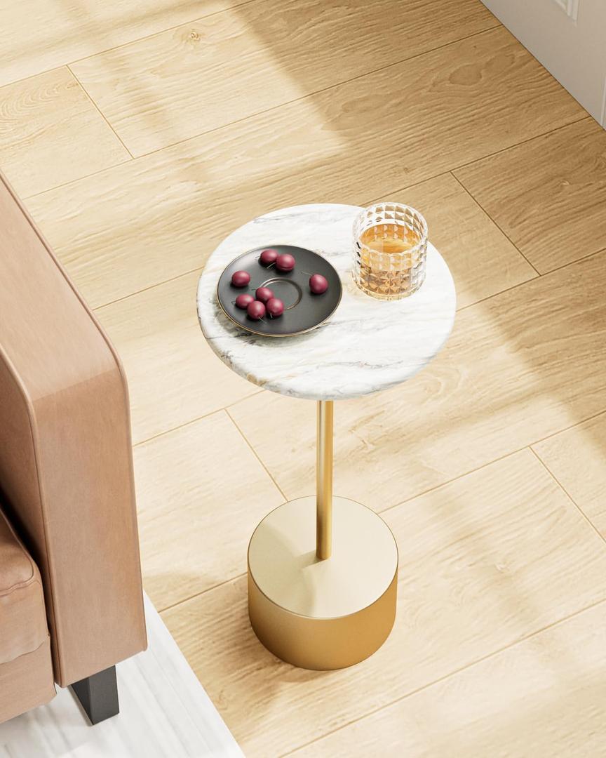 Drink Table Pedestal, Round Side Table, Drink Tables for Small Spaces, Pedestal End Table, Small Pedestal Table (Gold)