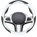 Carodi Leather Car Steering Wheel Cover, Elegant, Fashionable, Comfortable, Non-Slip, Breathable, Universal 15 inch, Black and White