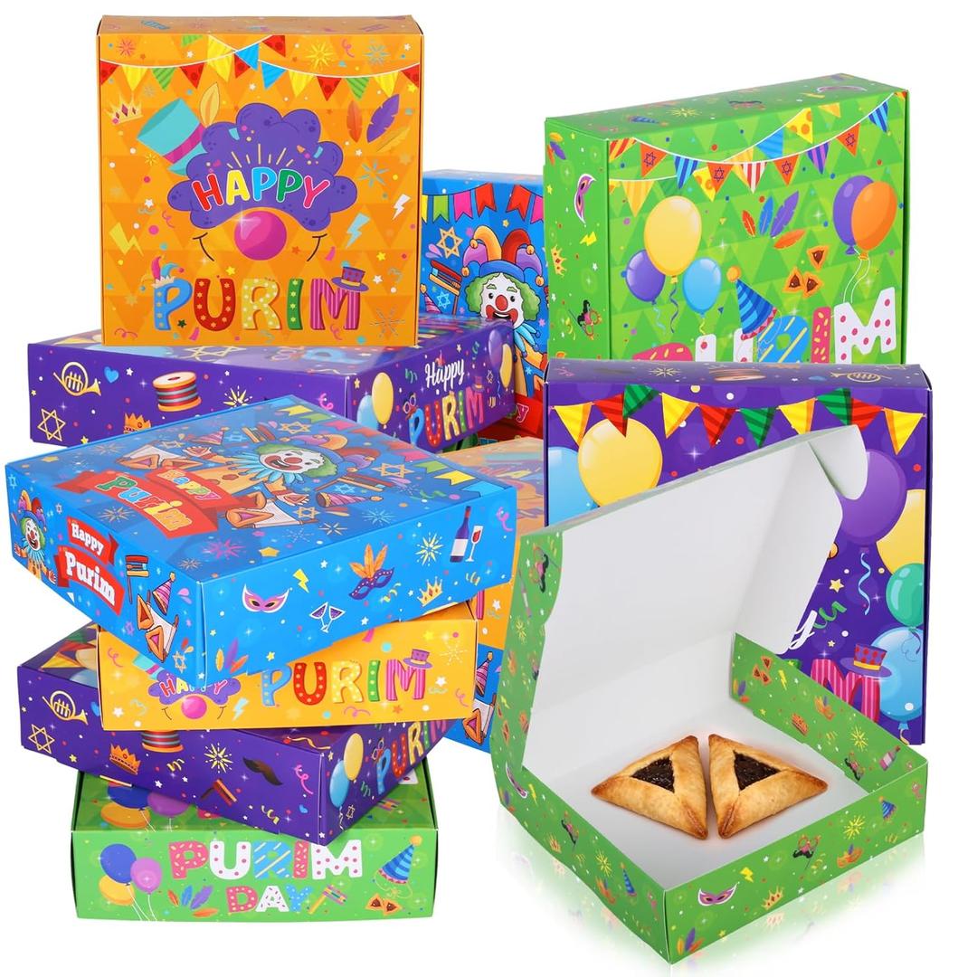 24 Pcs Purim Hamentaschen Cookies Box Shortbread Gift Boxes Basket Happy Purim Boxes for Event Home School Office Mom Dad Friends Gift Box Jewish Party Decorations