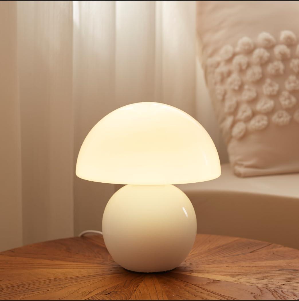 Mushroom Lamp Table Lamp for Bedroom,Desk Bedside Small Lamps for Living Room Night Stands,Mushroom Decor Cute Mini Modern Mid Century Lamps,Unique Aesthetic Home Living Room Decor(White)