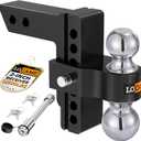 LOCAME Adjustable Trailer Hitch, Fits 2-Inch Receiver, 6-Inch Drop/Rise Aluminum Drop Hitch,12,500 LBS GTW-Tow Hitch for Heavy Duty Truck with Double Stainless Steel Locks, Black, LC0024
