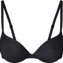 REORIA Women's Trendy Plunge Nipple Padded Comfortable Smoothing Supportive Underwire Push Up Bras (38C, Black)