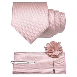 JEMYGINS Mens Necktie Blush Pink Tie and Lapel Pin with Pocket Square Tie Clip Sets for Casual and Business(16)