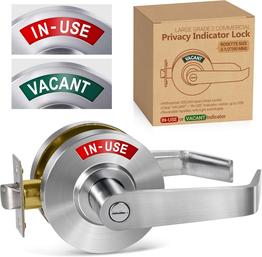 Privacy Indicator Handle Door Lock - Occupied Door Lever Vacant or in-use Privacy Door Handle, ANSI Commercial Grade2, Perfect for Public Restrooms Including Restaurants, Hospitals (Satin Chrome)