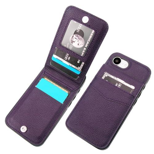 KIHUWEY Compatible with iPhone 16e/17e Case Wallet with Credit Card Holder, Flip Premium Leather Magnetic Clasp Kickstand Heavy Duty Protective Cover for iPhone 16e/17e 6.1 Inch (Lichee Dark Purple)