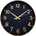 HZDHCLH Wall Clocks Battery Operated,Wall Clock Black Gold,14 inch Wall Clock Silent Non Ticking Modern 3D Numbers for Kitchen Bedroom Living Room Office Classroom Decor