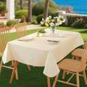 Rectangle Tablecloth Wipeable Vinyl Tablecloths with Flannel Backing, Plastic Outdoor Oil-Proof Waterproof Table Cover, Both Indoors and Outdoors. (Beige, 52" x 70")