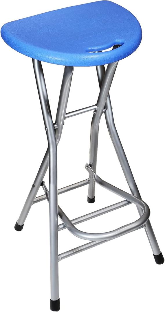 Be&xn Folding Stools for Adults Portable, 28 inch Collapsible Stool Heavy Duty, Indoor Tall Bar stools with Handle, Plastic Counter Barstool Chair for Kitchen Outdoor Travel-Blue