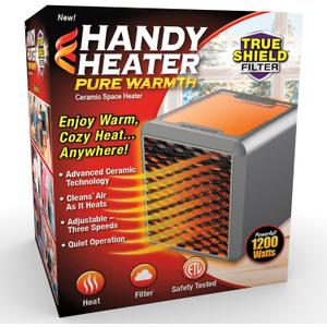 Ontel Handy Heater Pure Warmth 1200W Personal Ceramic Space Heater with Adjustable Heat - Portable, Quiet & Energy Efficient Small Space Heater for Bedroom, Office, Garage & More 