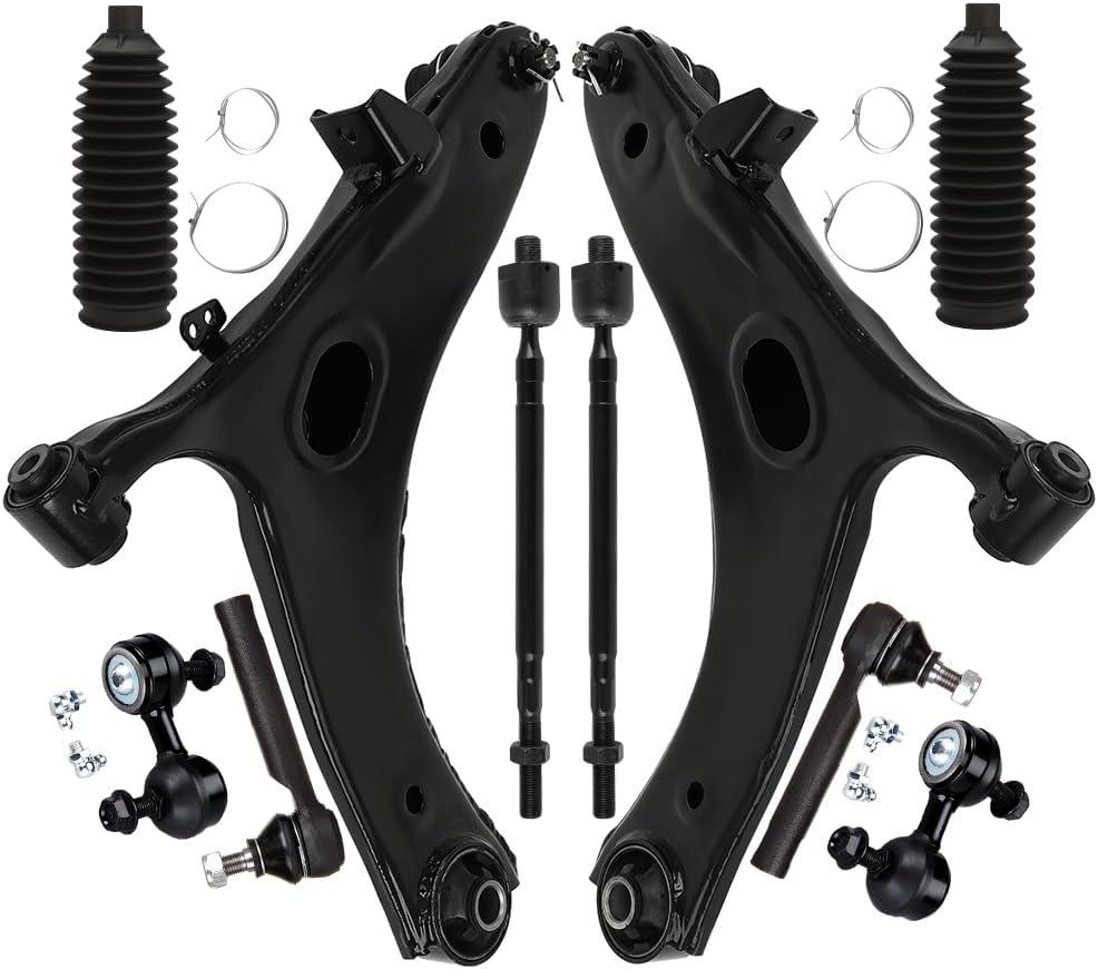 Front Lower Control Arm w/Ball Joint fit for Subaru Forester 2009 2010 2011 2012 2013, Suspension Kit with Inner Outer Tie Rod End w/Steering Boot Sway Bar Link - 10pc Set