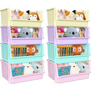 Large Stackable Storage Bins Open Front for Pantry Storage, 8 Pack - Multi