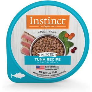 Instinct Original Minced Natural Wet Cat Food, Grain Free Recipe - Real Tuna, 3.5 oz. Cups (Pack of 12), Best By: 25 Aug 2027
