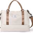 BAGAIL Travel Duffel Bag, Weekender Bags for Women, Overnight Gym Carry On Tote Bag with Wet Pocket, Hospital Mom Bag for Labor and Delivery - Extra Large Set, Beige (A-Beige)