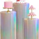 Wokceer Cylinder Pedestal Stand Covers for Party 3Pcs Spandex Iridescent Cylinder Stand for Party Covers Plinth Pedestal Stand Cover Pillar for Birthday Party Wedding Decor