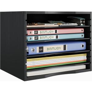 Bamjoy Wood 5 Tier Desktop Organizer, Paper Organizer Mail Sorter, File Holder Letter Document Storage with Adjustable Shelves for School Home Office, Black