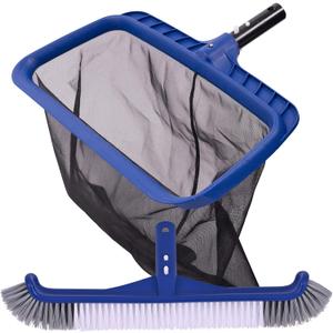 Fine Mesh Pool Skimmer Net & Pool Brush Kit, Durable Pool Cleaning Kit Includes Pool Net Skimmer with Sturdy Frame &17.5" Professional Pool Brush Head for Inground Pools & Above Ground Pools