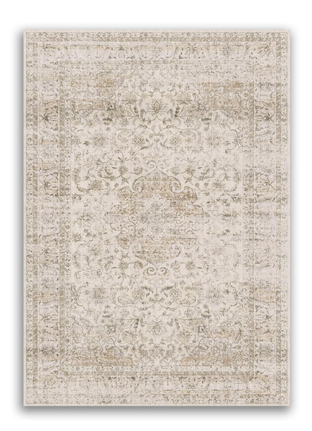 8x10 Washable Beige Vintage Area Rug for Living Room Bedroom Large Traditional Low Pile Soft Carpet Non-Slip Thin Retro Distressed Accent Throw Rug for Dining Room Office Kitchen Indoor
