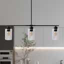 HuisMier Black Kitchen Island Lighting, 3 Lights Modern Linear Pendant Light Fixture with Glass Shade, Farmhouse Hanging Light fixtures for Dining Room Kitchen Bedroom Entryway Foyer