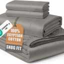 100% Egyptian Cotton King Sheet Set Naturally Cooling & Breathable Sateen 4 Piece King Sheets, Authentic Long-Staple Cotton for Lasting Softness, Snug Fit 15" Deep Pocket Fitted - Charcoal