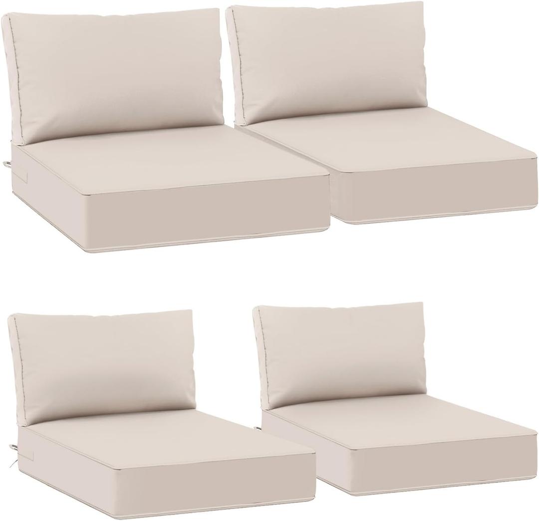 AAAAAcessories Outdoor Deep Seat Cushions, Waterproof, Fade-Resistant Patio Furniture Replacement Cushions, 23.5" x 25.5" x 5" + 23.5" x 13.5", Set of 4, Khaki Beige
