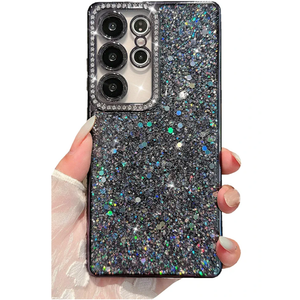 For Galaxy S22 Ultra Case,Shiny Glitter Crystal Bling Cover with Diamond Rhinestones for Women Girls Sparkly Sequin Glossy Case, Soft Slim Shockproof Protective Bumper,Black