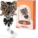 YOPPIX Leopard Bow Badge Reel, Coquette Bow Funny Sparkly Glitter Retractable Badge Reel for Nurses RN EN Doctor Paramedic Teachers Medical Office Womens