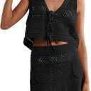 Saodimallsu Womens Crochet Swim Cover Up 2 Piece V Neck Sleeveless Front Tie Crop Tops Beach Mini Skirt Coverup Set (S)