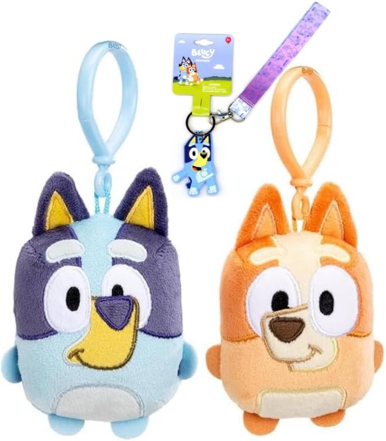 Bluey Mini Plush Clip-on 2-Pack (Bluey and Bingo) with Character Lanyard Keychain Bundled Gift Set