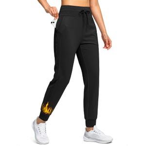 Soothfeel Women's Fleece Lined Joggers Water Resistant High Waisted Sweatpants Winter Warm Thermal Running Hiking Pant Pocket (Medium, Black)