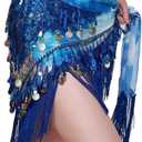 Lauthen.S Belly Dance Hip Scarf with Tassels Sequins, Triangle Coins Wrap Skirt Music Festival Clothing (Royal Blue)