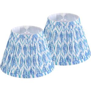 GOSO 5" 9"6.4" Spider Blue Pleated Lamp Shades Set of 2 Small Bell,Multi Floral Lampshades for Table Lamps Wall Lamps,Art Deco Lamp Shade Replacement,Barrel Paoda Shade No Assembly Required
