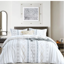 CozyDH Grey Stripe Boho Duvet Cover Set Queen, 3pcs 100% Cotton Ultra Soft Breathable Aztec Comforter Cover with Zipper Ties, 1 Bohemian White Duvet Cover & 2 Pillowshams(Queen,Grey)